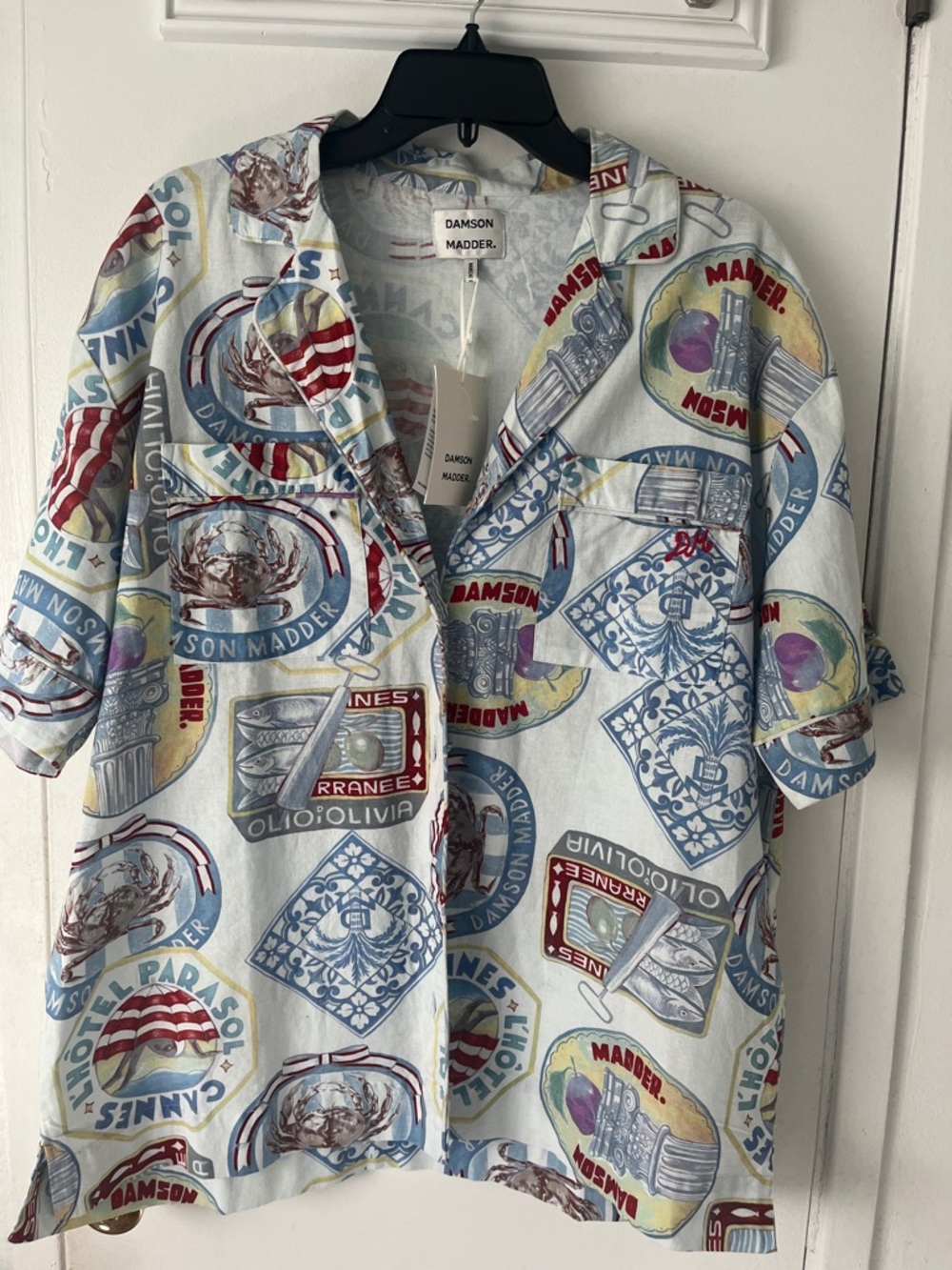 Damson Madder Light Blue Short-Sleeve Graphic Camp Shirt